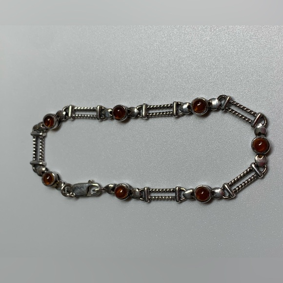 Silpada Vintage RARE Sterling Link & Amber Tennis Bracelet - Picture 3 of 14